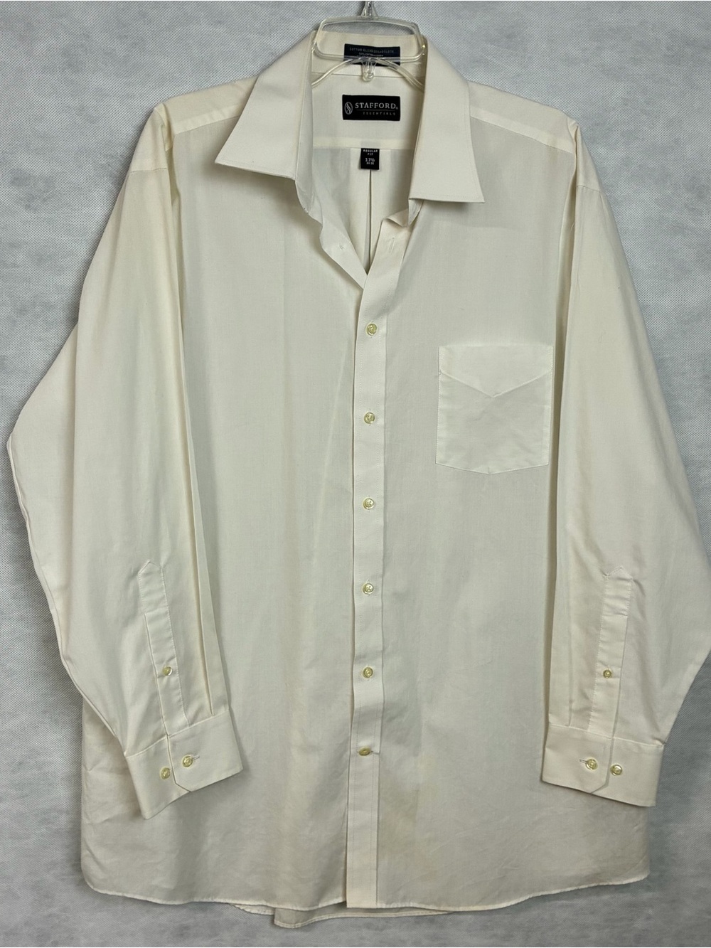Stafford Essentials White Dress Shirt Mens 17.5 34-35 Reg Fit Flaw